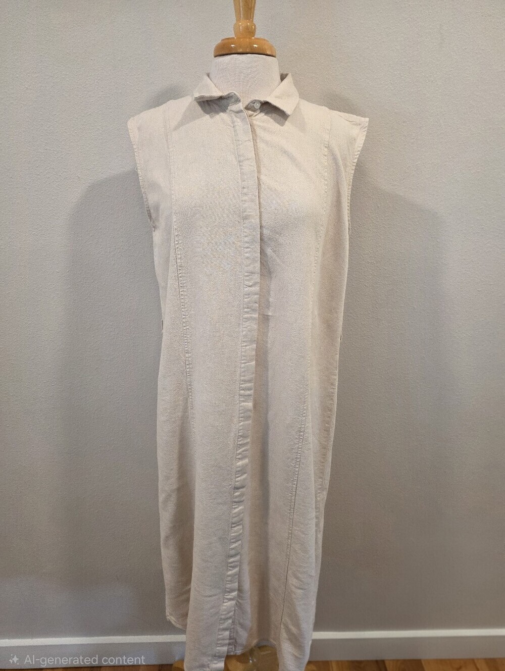 Ichi Cream Sleeveless Button Front Linen Midi Dress